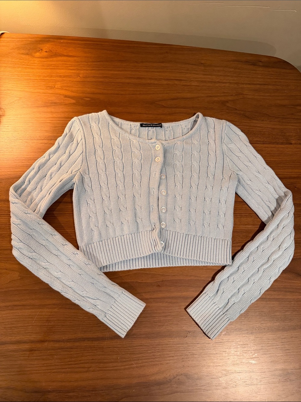Brandy Melville Light Blue Cable-Knit Cropped Cardigan